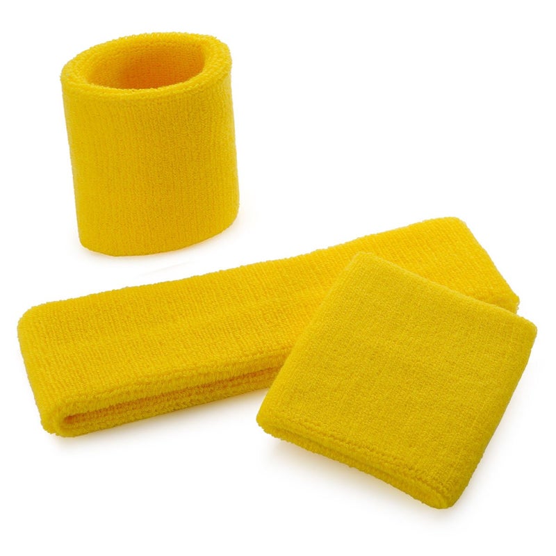 ONUPGO Yellow Sweatband Set Sports Headband Wrist Striped Sweatbands Terry Cloth Wristband Athletic Exercise Basketball Wrist Sweatband and Headbands Moisture Wicking Sweat Absorbing Head Band - Image 2